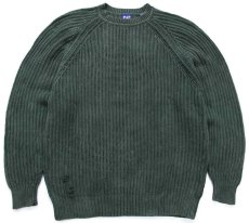 画像1: 90s GAPギャップ 無地 ダメージ ローゲージ コットンニット セーター 緑 フェード XL (1)