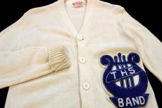 画像3: 50s Stadium THS BAND パッチ付き ウールニット レタードカーディガン ボロ アイボリー (3)