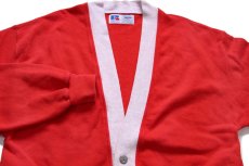 画像3: 90s USA製 RUSSELLラッセル ツートン 切り替え スウェット カーディガン 赤×杢ライトグレー L (3)