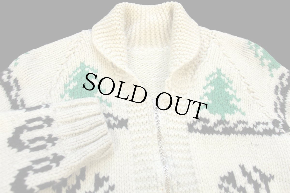 画像3: 60s ムース柄 ウール ハンドニット カウチンセーター ナチュラル★鹿柄 (3)