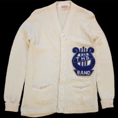 画像1: 50s Stadium THS BAND パッチ付き ウールニット レタードカーディガン ボロ アイボリー (1)