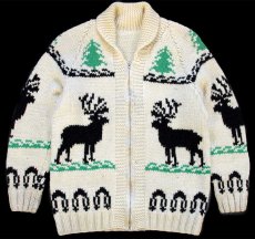 画像1: 60s ムース柄 ウール ハンドニット カウチンセーター ナチュラル★鹿柄 (1)