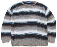 画像1: 90s USA製 HONORS ラグ柄 ロールネック アクリルニット セーター L (1)