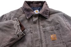 画像3: 00s carharttカーハート キルティングライナー ダック地 トラディショナルコート 焦げ茶 フェード (3)