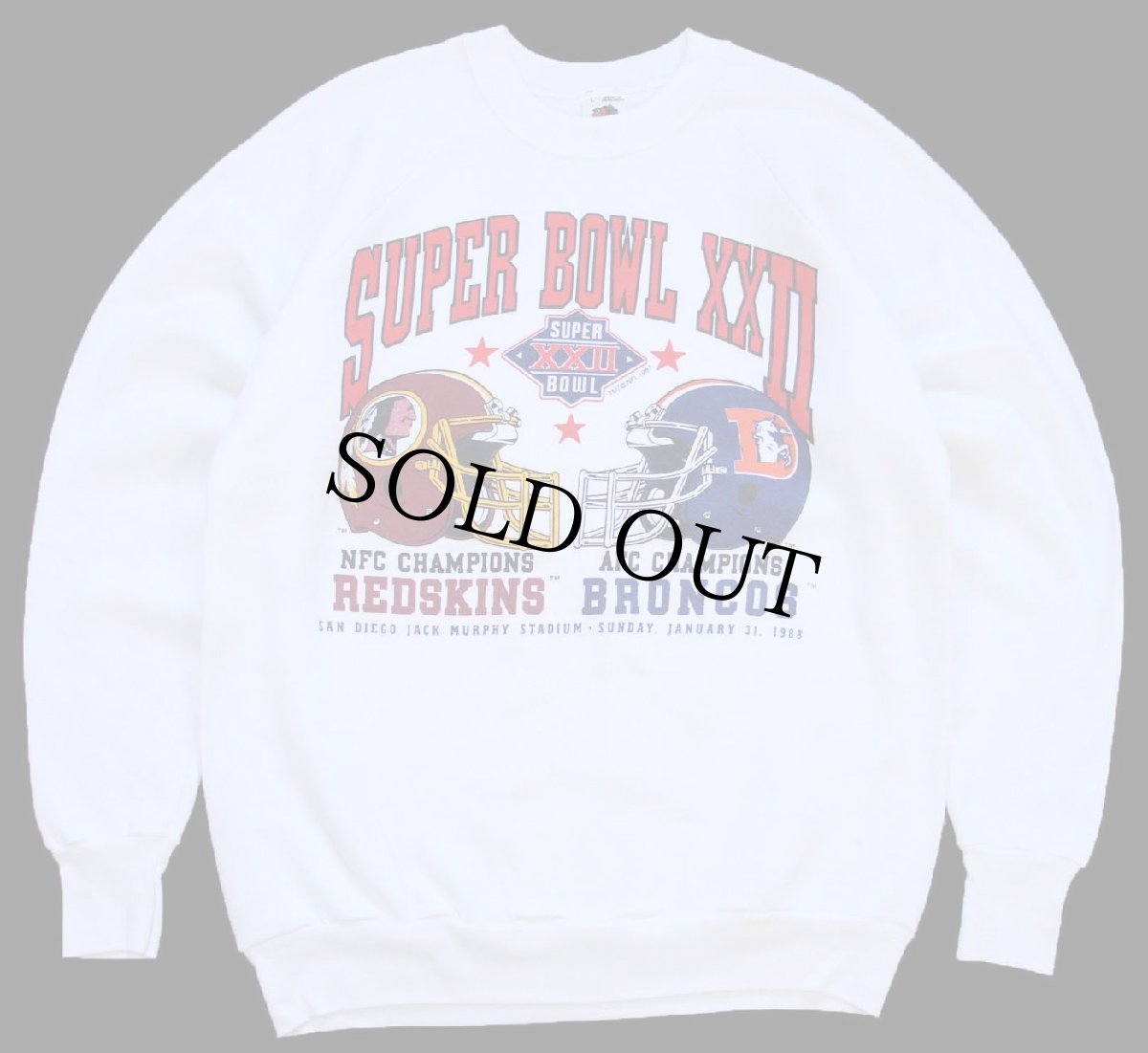 画像1: 80s USA製 SUPER BOWL XXII NFL REDSKINS BRONCOS アメフト スウェット 白 L (1)