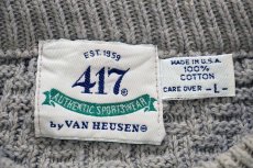 画像4: 90s USA製 417 VAN HEUSEN バスケット柄 コットンニット セーター グレーカーキ L (4)
