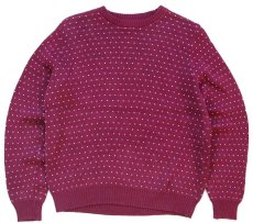 画像1: 90s USA製 LANDS'ENDランズエンド バーズアイ コットンニット セーター ワインレッド W-M (1)