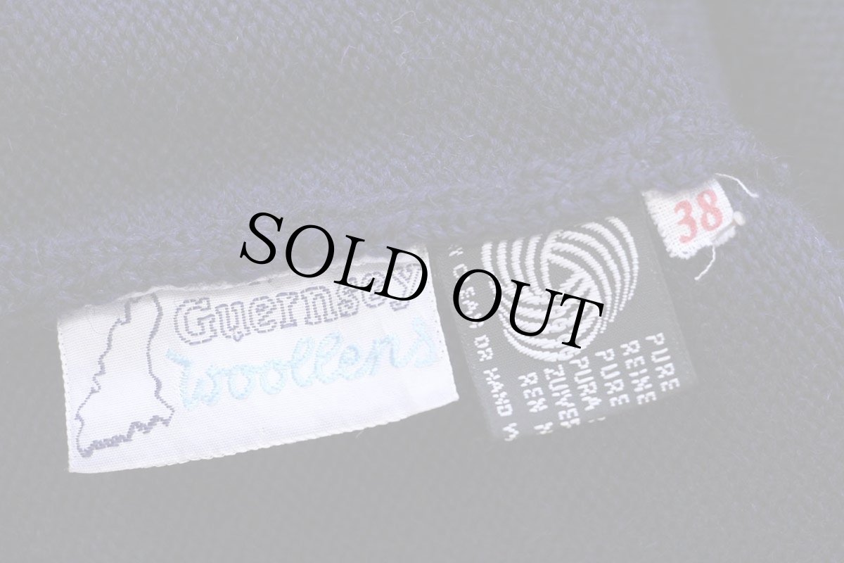 画像4: 80s 英国製 Guernsey Woollens モックネック ウールニット ガンジーセーター 濃紺 38 (4)