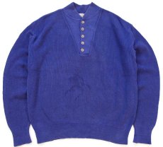 画像1: 80s USA製 L.L.Bean 5ボタン ヘンリーネック コットンニット セーター 青 L (1)