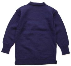 画像1: 80s 英国製 Guernsey Woollens モックネック ウールニット ガンジーセーター 濃紺 38 (1)