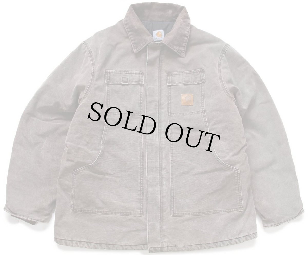 画像1: 00s carharttカーハート キルティングライナー ダック地 トラディショナルコート 焦げ茶 フェード (1)