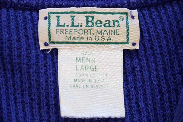 80s USA製 L.L.Bean 5ボタン ヘンリーネック コットンニット セーター