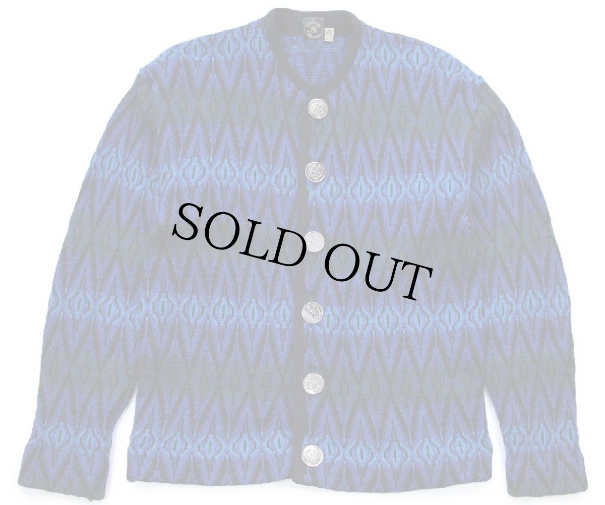 画像1: 70s Norvyk by Ren-Dale ノルディック柄 ノーカラー ボタニーウールニット カーディガン M (1)