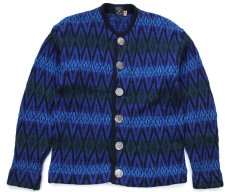 画像1: 70s Norvyk by Ren-Dale ノルディック柄 ノーカラー ボタニーウールニット カーディガン M (1)