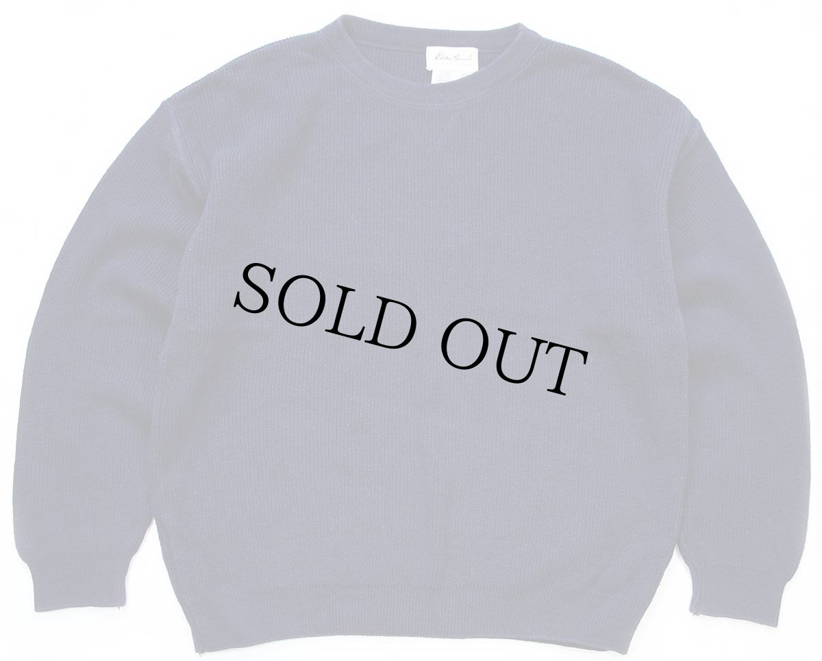 画像1: 90s USA製 EddieBauerエディーバウアー 無地 前V コットンニット セーター 紺 M (1)