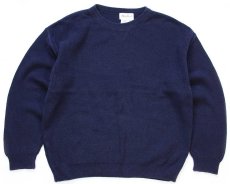 画像1: 90s USA製 EddieBauerエディーバウアー 無地 前V コットンニット セーター 紺 M (1)