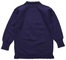 画像2: 80s 英国製 Guernsey Woollens モックネック ウールニット ガンジーセーター 濃紺 38 (2)