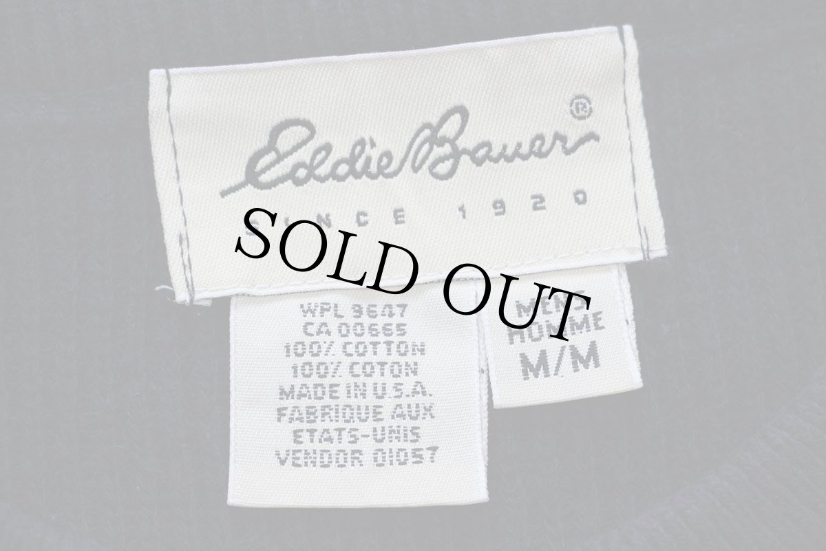 画像4: 90s USA製 EddieBauerエディーバウアー 無地 前V コットンニット セーター 紺 M (4)