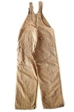 画像3: 90s USA製 carharttカーハート キルティングライナー ダブルニー ダック地 オーバーオール ボロ 茶 W40 L32 (3)