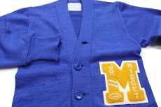 画像3: 60s UNKNOWN パッチ付き ウールニット レタードカーディガン ブルー キッズ (3)