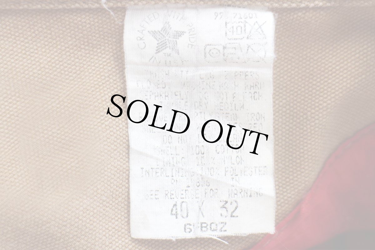 画像5: 90s USA製 carharttカーハート キルティングライナー ダブルニー ダック地 オーバーオール ボロ 茶 W40 L32 (5)