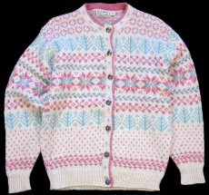 画像1: 80s USA製 L.L.Bean 雪柄 ノルディック柄 ウールニット カーディガン M (1)