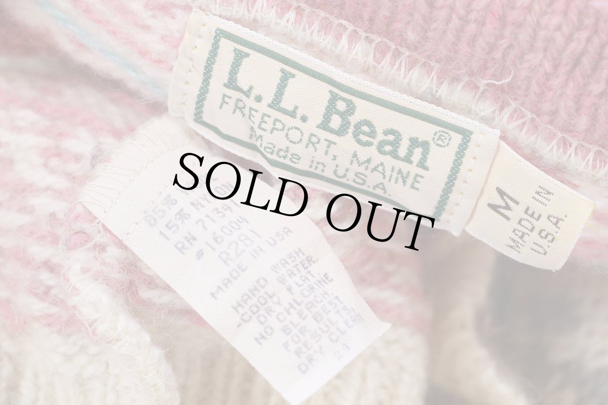 画像4: 80s USA製 L.L.Bean 雪柄 ノルディック柄 ウールニット カーディガン M (4)