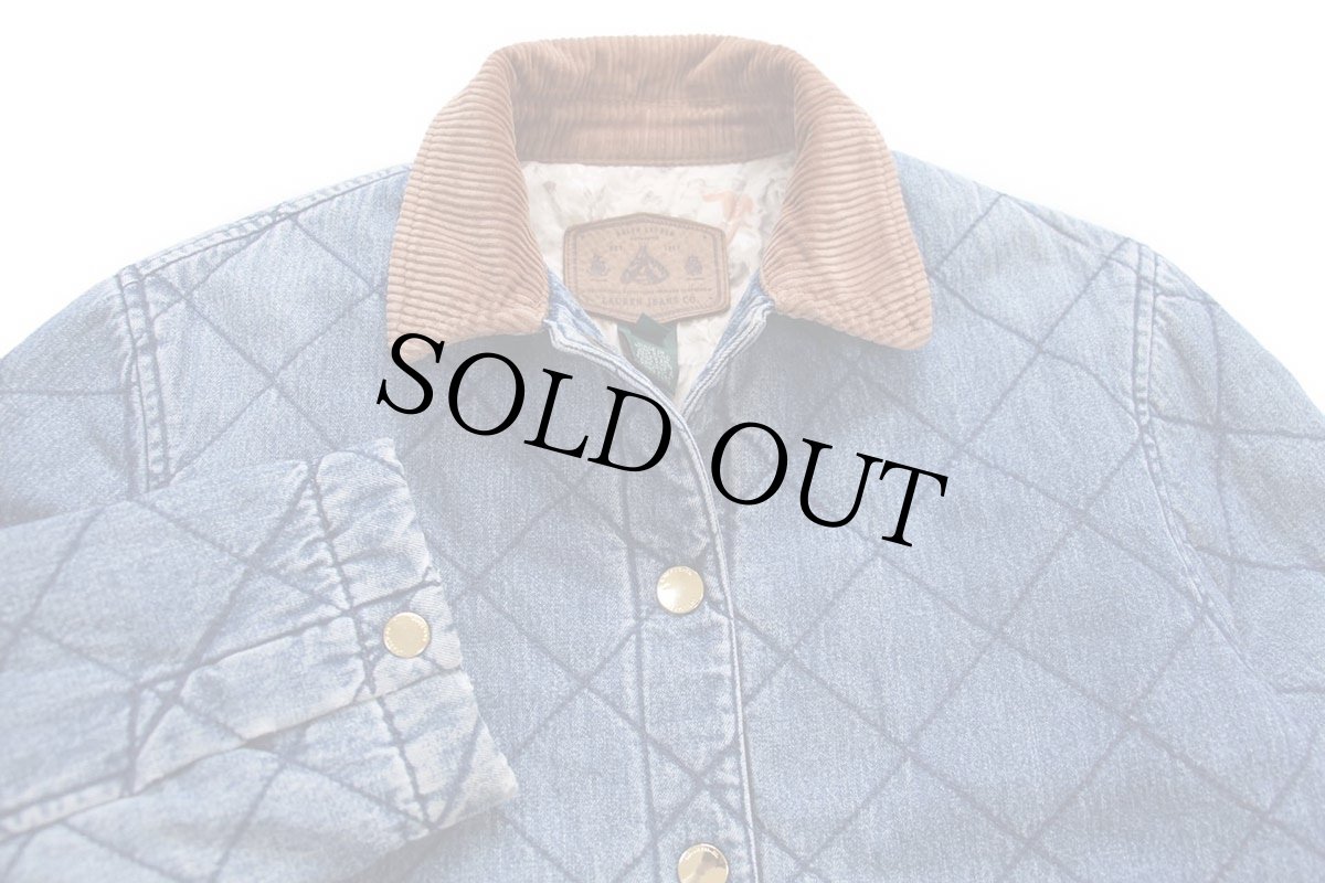 画像3: 90s LAUREN JEANS ラルフローレン 乗馬柄コットンライナー デニム キルティングジャケット S (3)