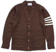 画像1: 70s STADIUM-PRODUCT パチポケ アクリルニット レタードカーディガン 茶 (1)