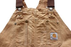 画像4: 90s USA製 carharttカーハート キルティングライナー ダブルニー ダック地 オーバーオール ボロ 茶 W40 L32 (4)
