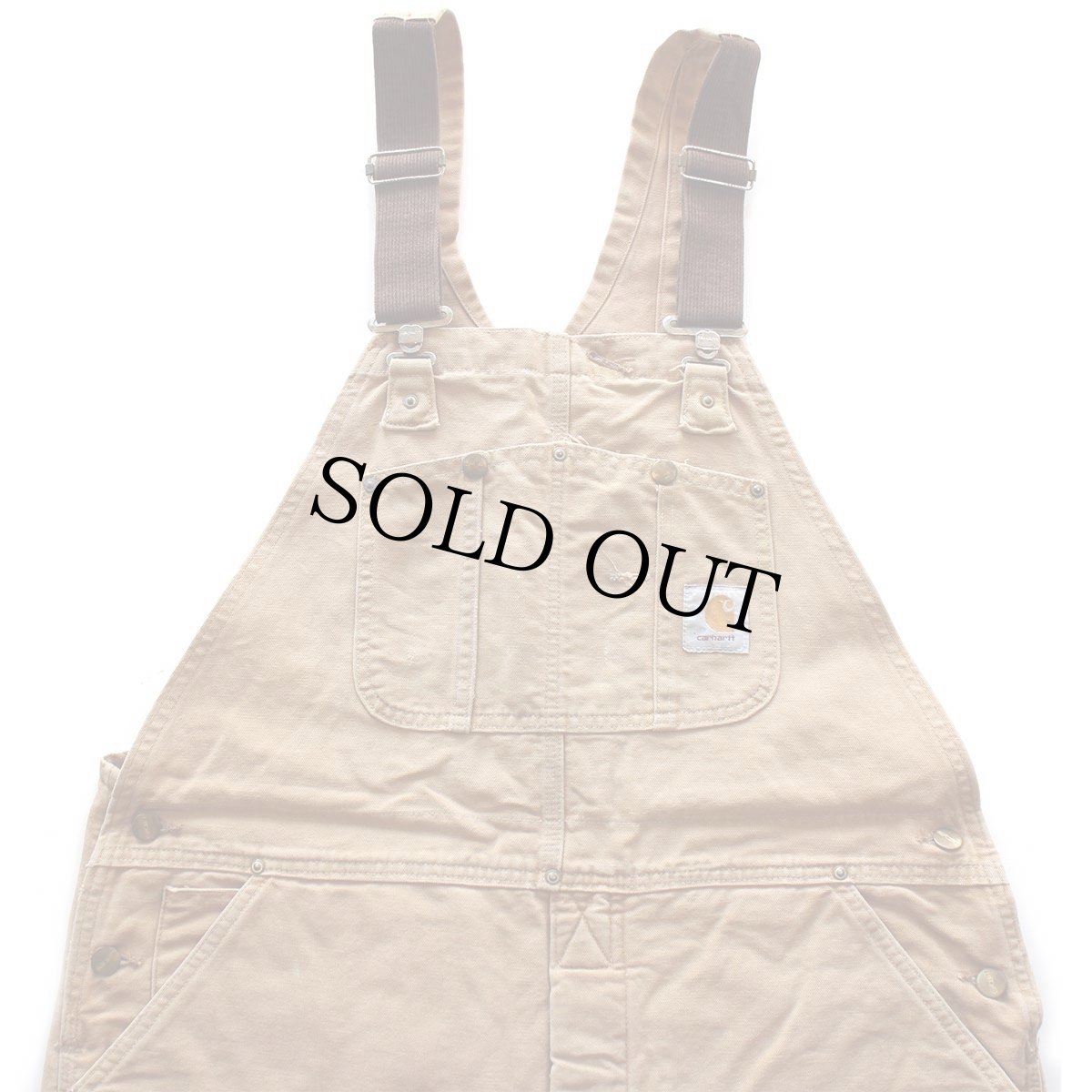 画像1: 90s USA製 carharttカーハート キルティングライナー ダブルニー ダック地 オーバーオール ボロ 茶 W40 L32 (1)