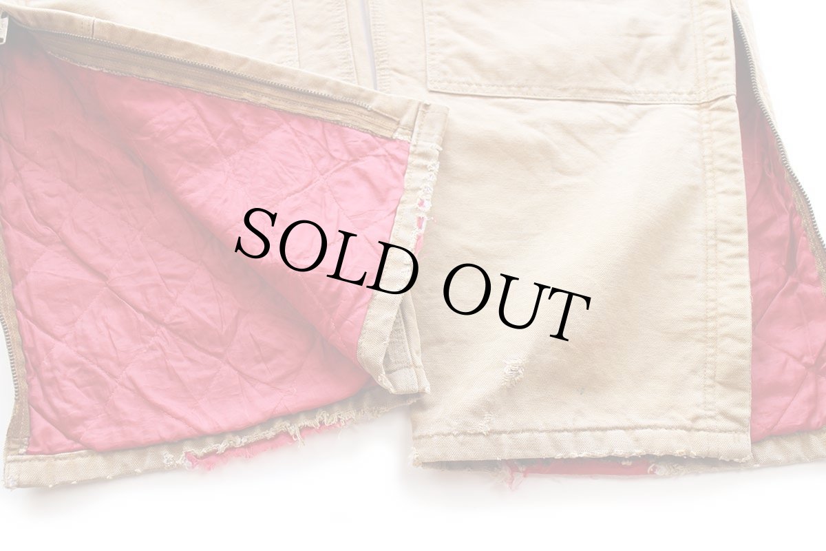 画像9: 90s USA製 carharttカーハート キルティングライナー ダブルニー ダック地 オーバーオール ボロ 茶 W40 L32 (9)