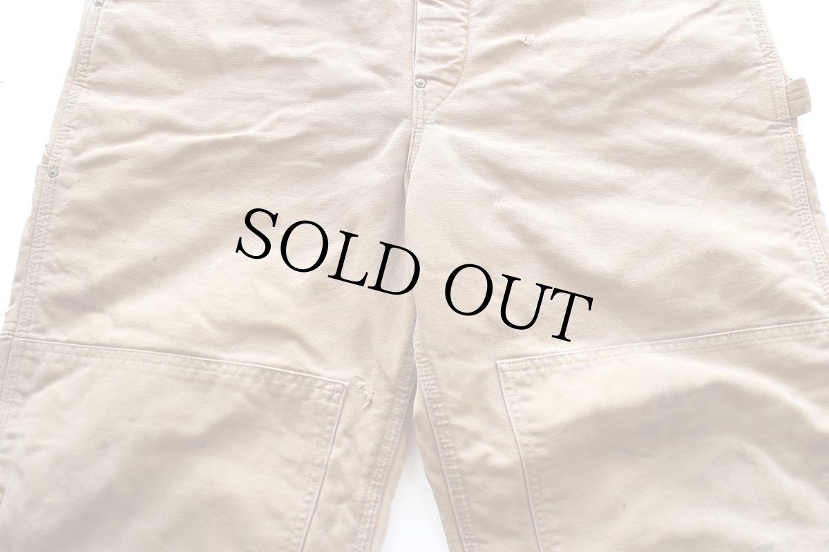 画像6: 90s USA製 carharttカーハート キルティングライナー ダブルニー ダック地 オーバーオール ボロ 茶 W40 L32 (6)