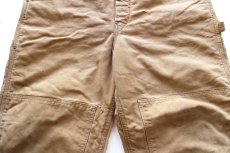 画像6: 90s USA製 carharttカーハート キルティングライナー ダブルニー ダック地 オーバーオール ボロ 茶 W40 L32 (6)