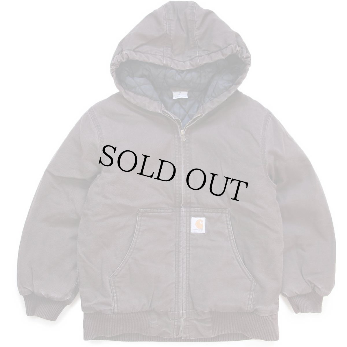 画像1: carharttカーハート キルティングライナー ダック地 アクティブジャケット パーカー 焦げ茶 ボーイズM (1)