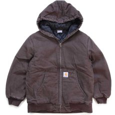 画像1: carharttカーハート キルティングライナー ダック地 アクティブジャケット パーカー 焦げ茶 ボーイズM (1)