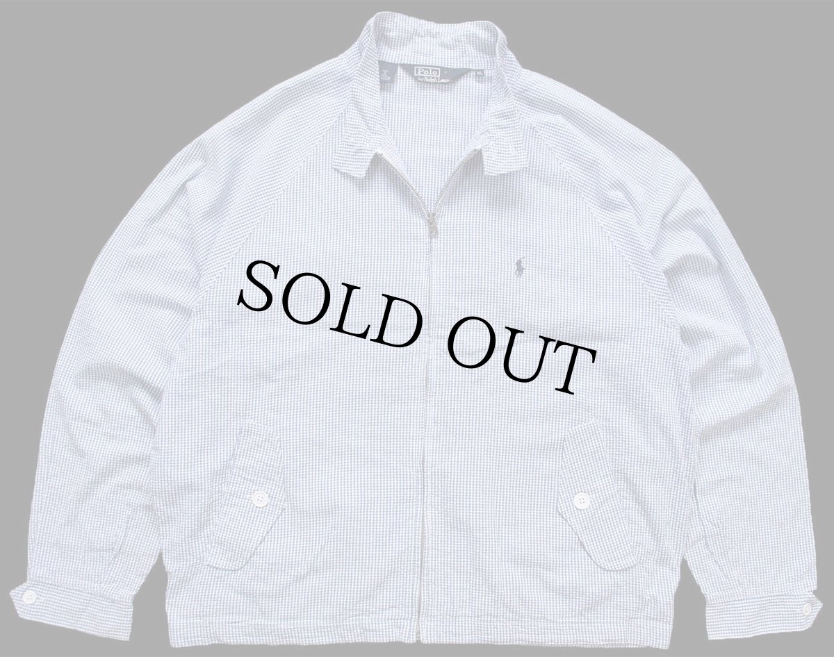 画像1: 90s USA製 ポロ ラルフローレン G9タイプ ギンガムチェック コットン シアサッカー ハリントンジャケット XL (1)