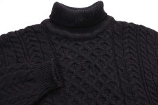 画像3: アイルランド製 Carraig Donn タートルネック ケーブル編み ウールニット セーター 黒 XL★フィッシャーマン (3)