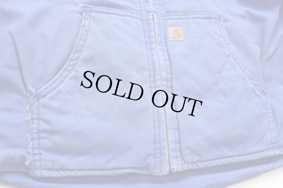 画像6: carharttカーハート キルティングライナー ダック地 ジャケット パーカー 薄青 キッズM (6)