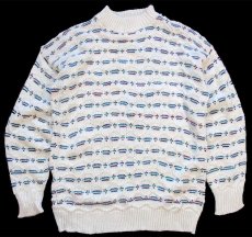 画像1: 90s USA製 Bears Crossing 編み柄 モックネック アクリルニット セーター 白 (1)