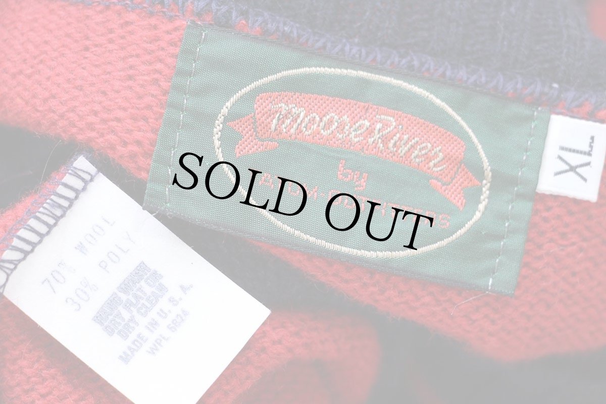 画像4: 90s USA製 Moose River 太ボーダー ウールニット セーター 紺×赤 XL (4)