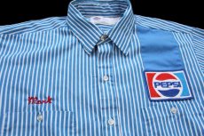画像3: 80s USA製 RIVERSIDE PEPSIペプシ パッチ&チェーン刺繍 ストライプ ワークシャツ 青×白 16.5 (3)