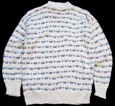 画像2: 90s USA製 Bears Crossing 編み柄 モックネック アクリルニット セーター 白 (2)