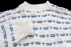 画像3: 90s USA製 Bears Crossing 編み柄 モックネック アクリルニット セーター 白 (3)