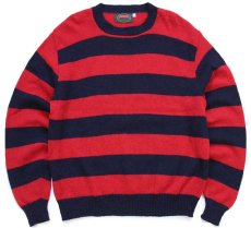 画像1: 90s USA製 Moose River 太ボーダー ウールニット セーター 紺×赤 XL (1)