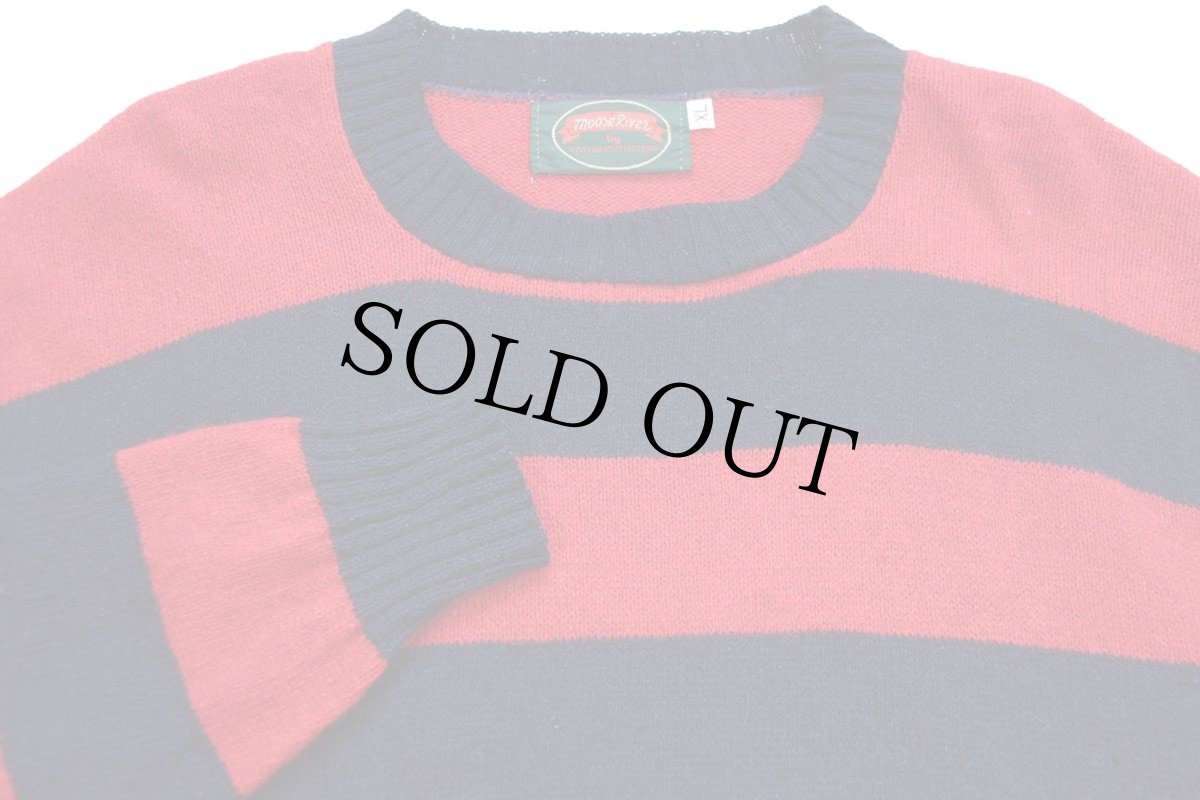 画像3: 90s USA製 Moose River 太ボーダー ウールニット セーター 紺×赤 XL (3)