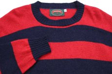 画像3: 90s USA製 Moose River 太ボーダー ウールニット セーター 紺×赤 XL (3)