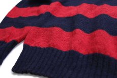 画像5: 90s USA製 Moose River 太ボーダー ウールニット セーター 紺×赤 XL (5)
