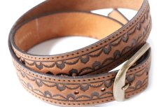 画像5: 新品★USA製 BRACKNEY LEATHER WORKS スカラップパターン 型押し レザーベルト ブラウン 34 (5)