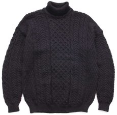 画像1: アイルランド製 Carraig Donn タートルネック ケーブル編み ウールニット セーター 黒 XL★フィッシャーマン (1)